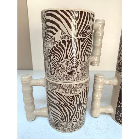 VTG Royal Crown Safari Animal Print Coffee Tea Mugs Zebra Cheetah Set of 4 - Picture 2 of 5